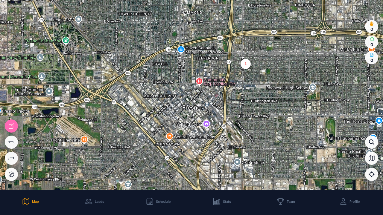 SolarKnock map view showing knock pins across a city